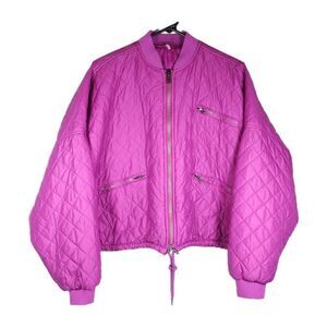 FREE PEOPLE Women's Easy Small Oversized Fushia Cropped Quilted Bomber Jacket